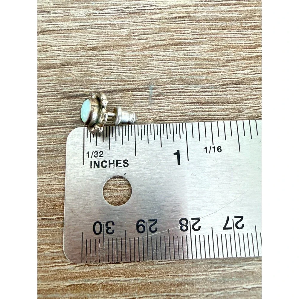 Vintage 925 Sterling Silver Opal Stud Earrings Round Floral Artisan Beautiful v